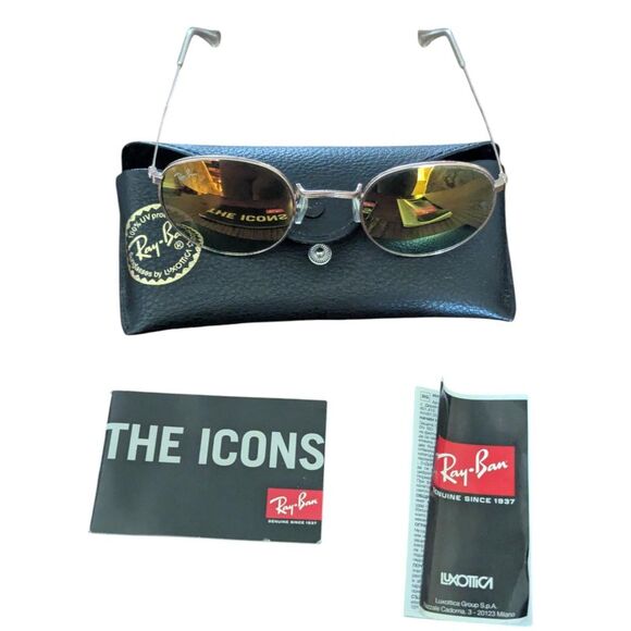 Ray-Ban RB3447 Round Metal Matte Gold Orange Flash Mirror Sunglasses 50mm main image 2
